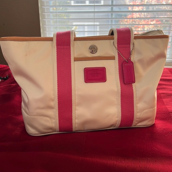 Coach Handbags - Sporty pink and white small Coach tote